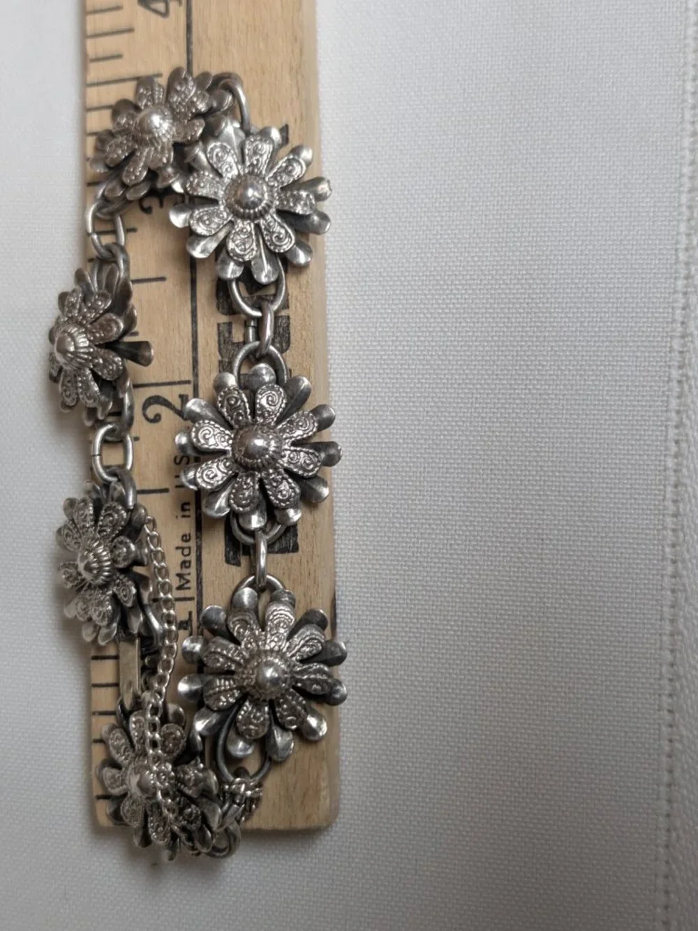 Vintage Sterling Silver Floral Dimensional Layer Repousse Textured Bracelet